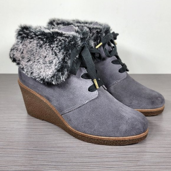 Cole Haan Coralie Wedge Bootie, Grey Suede, Womens Size 5 & 5.5 B - Picture 2 of 10